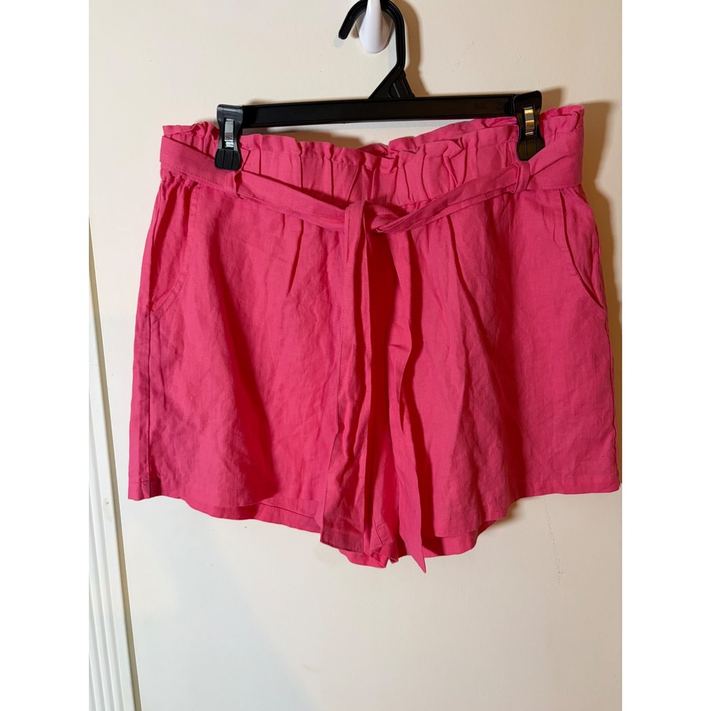 New York & Company Hot Pink Linen Blend Paperbag Waist Shorts Women Medium